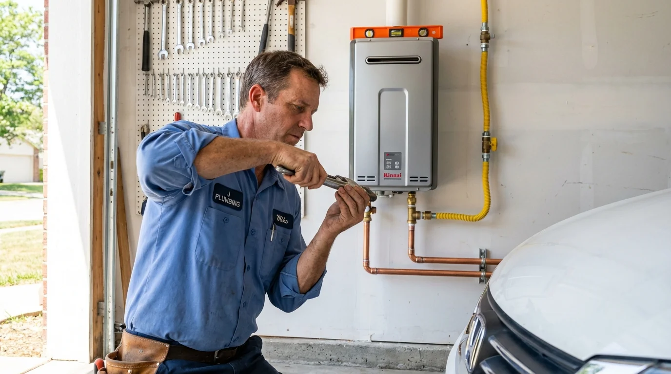 Tankless water heater installation by a Johns Plumbing LLC plumber in Evansville